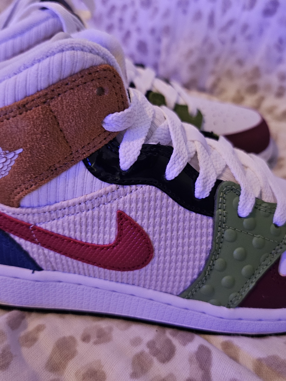 Kids Multicolor High-Top Sneakers - White, Red, Green Jordans